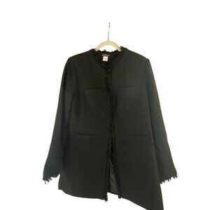 Venus Womens Black Fringe-Trim Textured Open Front Long Jacket Sz 12 Whimsygoth